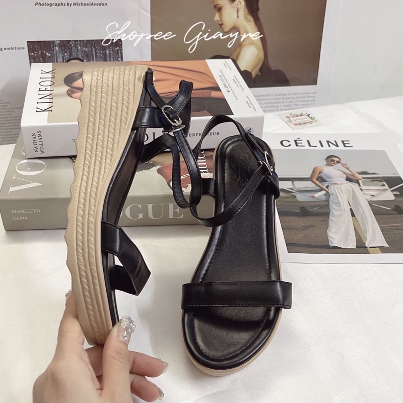 Sandal xuồng quai ngang da mềm gót 5 cm