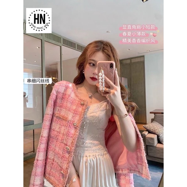 Áo dạ Tweed hồng Quảng Châu cao cấp