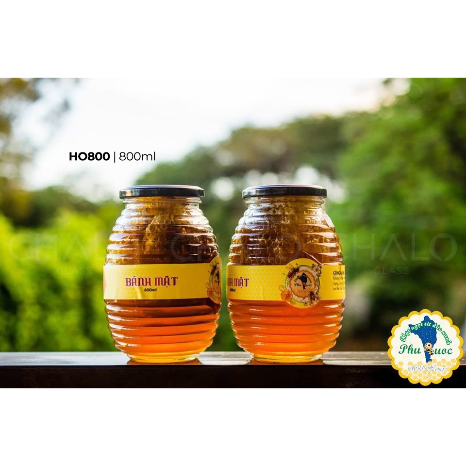 Combo 02 hũ thuỷ tinh hình con ong nắp thiếc 800ml Hũ trơn, không in hình