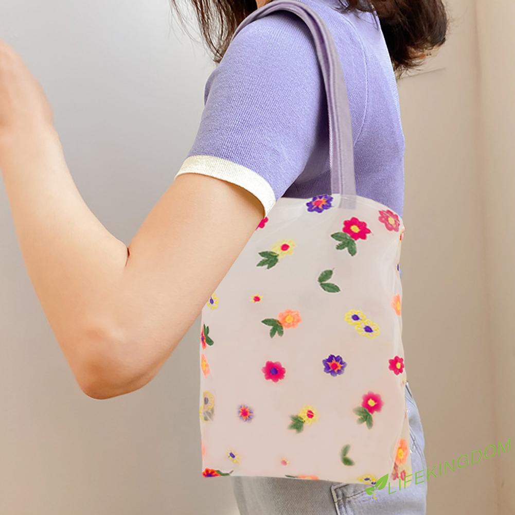Women Flower Handbag Organza Totes Mesh Transparent Female Travel Beach Bag