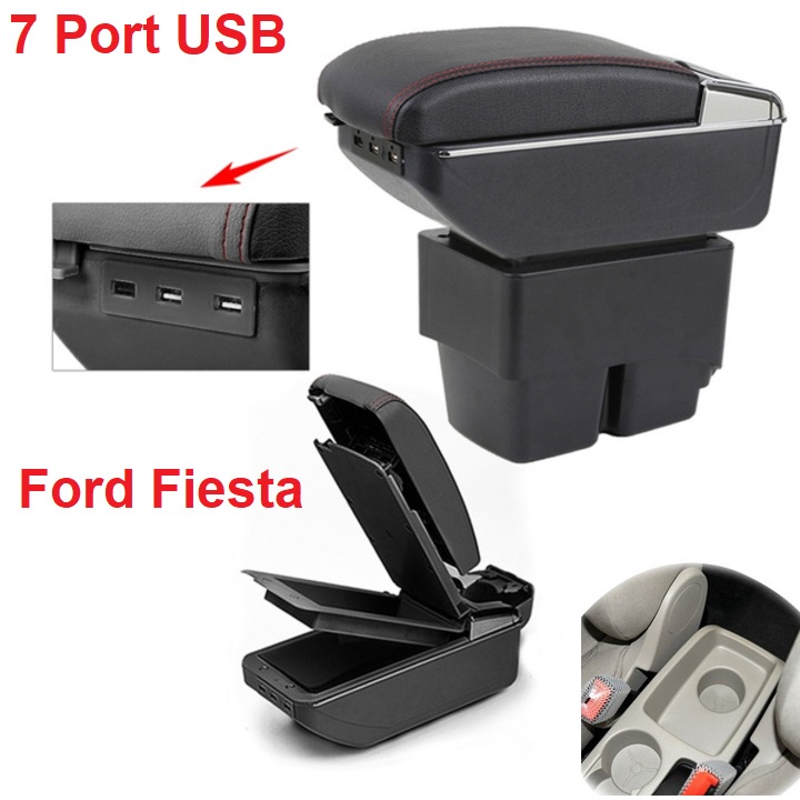 Hộp tỳ tay, đệm tỳ tay lắp cho xe ô tô Ford Fiesta tích hợp 7 cổng USB, Armrest box for Ford Fiesta