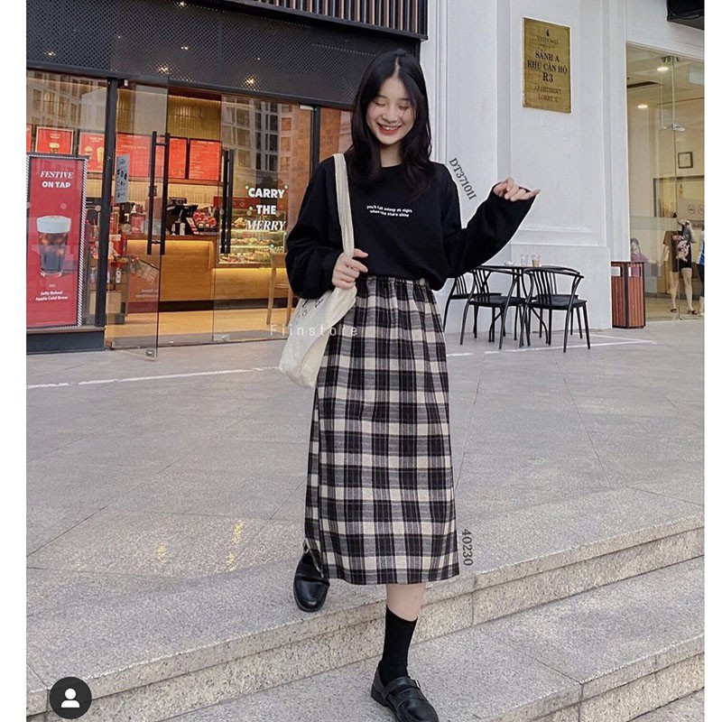 Chân Váy Dạ Midi Caro, Chun Eo Co Dãn Hàng Loại 1 M967 | BigBuy360 - bigbuy360.vn