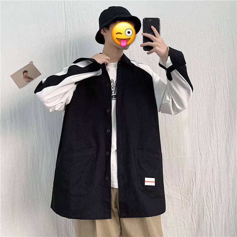 Men's fashion color combination long-sleeve shirt