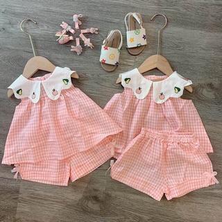 Bộ quần áo thô kẻ mềm cho bé gái