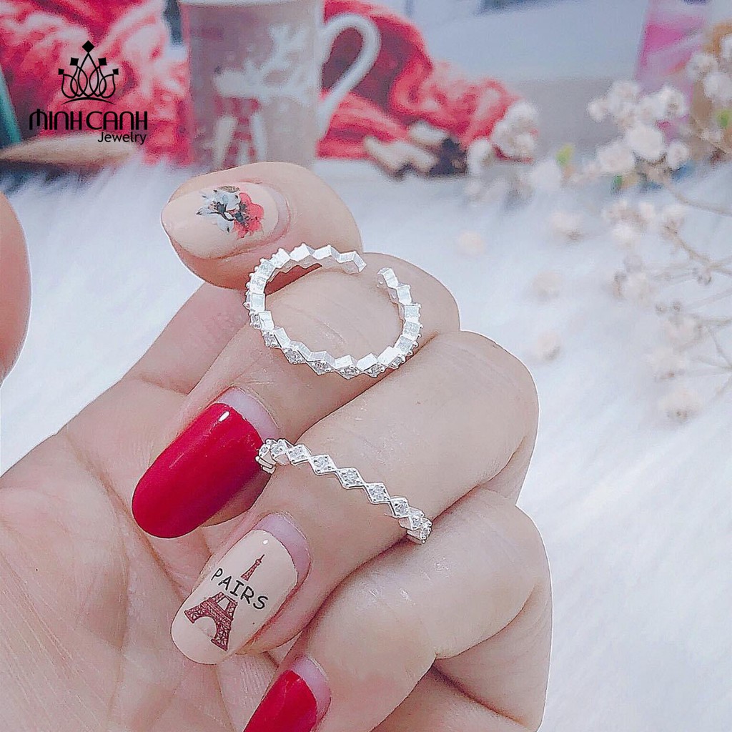 Nhẫn Bạc Nữ Zích Zắc Đính Đá Freesize - Minh Canh Jewelry