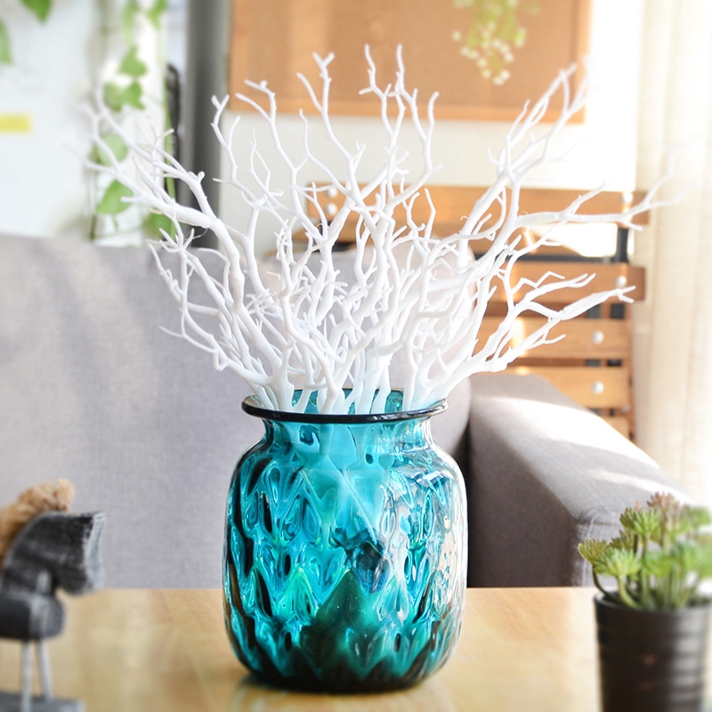 Cành cây khô bằng nhựa 35cm dùng trang trí bàn làm việc màu xanh / cà phê / trắng