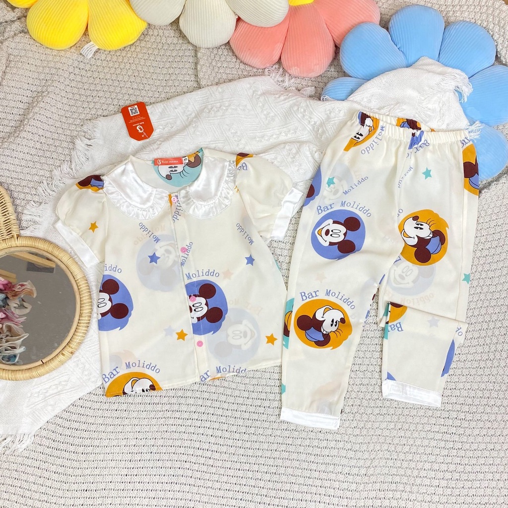 Bộ Đồ Pijama Cổ Bèo Mặc Nhà Lụa Mango Cho Bé Gái