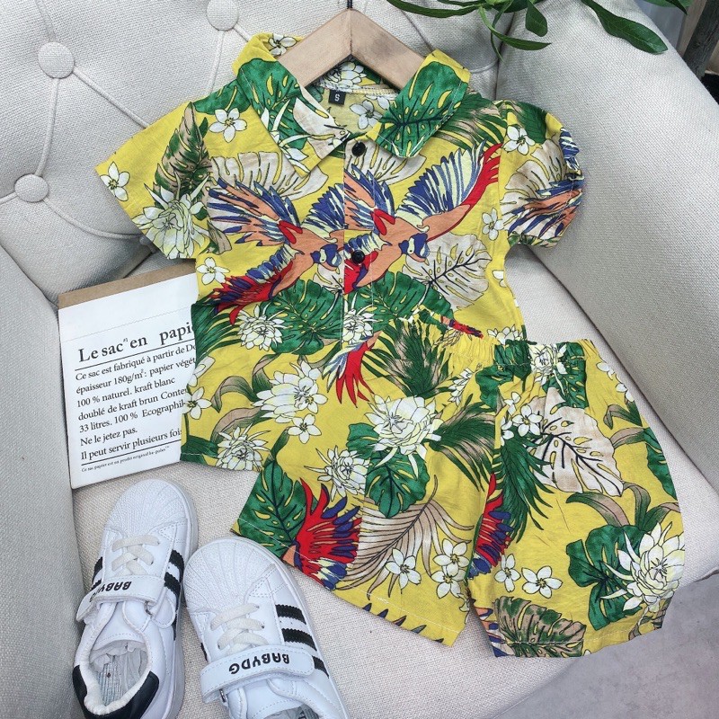 bộ lanh hoa lá cho bé yêu đi biển 9-18kg