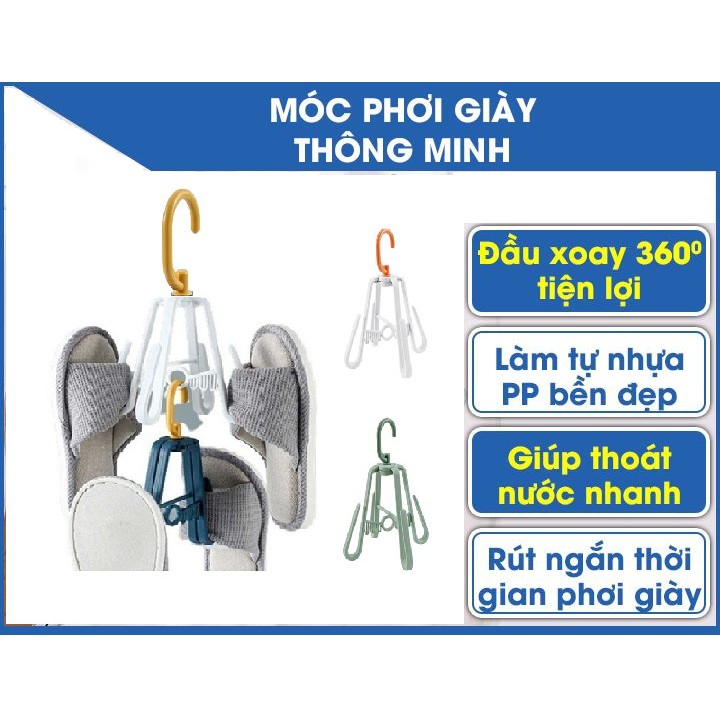 MÓC PHƠI GIÀY DÉP 4 NHÁNH XOAY 360 ĐỘ THIẾT KẾ THÔNG MINH DÀY DẶN