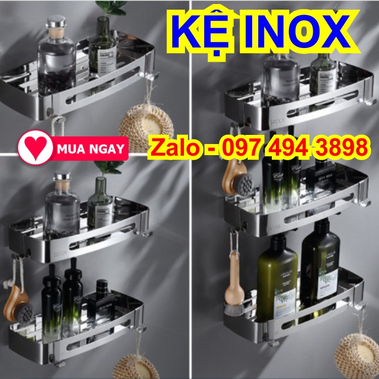 kệ inox dán keo lên nhà tắm, giá gia dụng tiện ích kệ đựng đồ nhà vệ sinh, rửa chén ... ngăn nắp gọn đẹp sang trọng