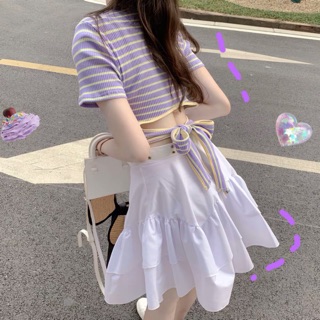 Set áo sọc + váy xoè