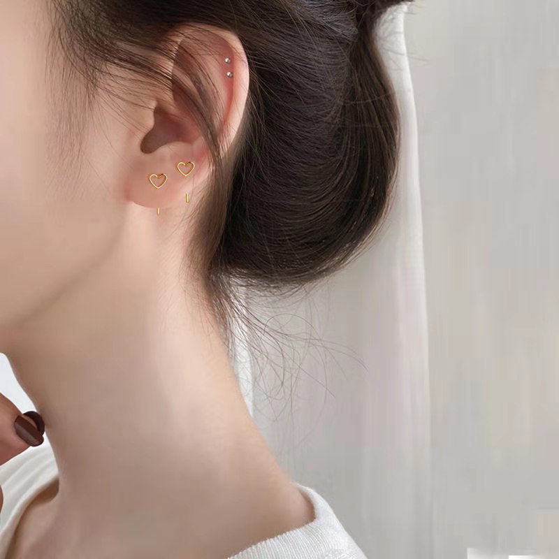 Bông tai kim loại hình trái tim rỗng kiểu dáng đơn giản thời trang