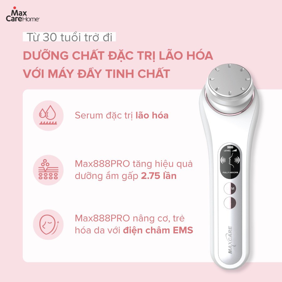 Máy Đẩy Tinh Chất ION Nóng Lạnh Maxcare Max888PRO | Làm sạch sâu - Cấp ẩm - Trẻ hoá da - Thương Hiệu Nhật Bản