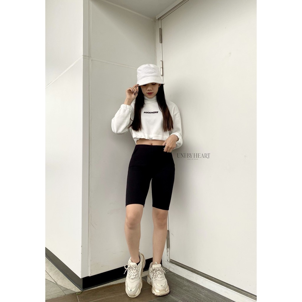 Áo nỉ nữ Rock More Crop Top CRT015 dáng ngắn, nỉ bông dày dặn - Uni By Heart