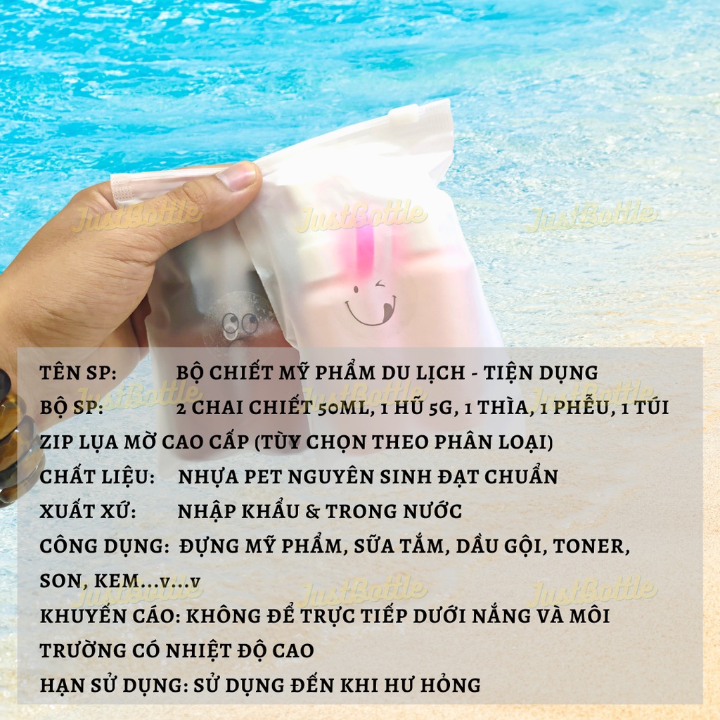 BỘ CHIẾT MỸ PHẨM DU LỊCH 4 MÓN 50ml túi Zip Nhập Khẩu  VỎ CHAI LỌ NHỰA PET Nhỏ Trong suốt Hồng Nâu Đen Trắng Xanh