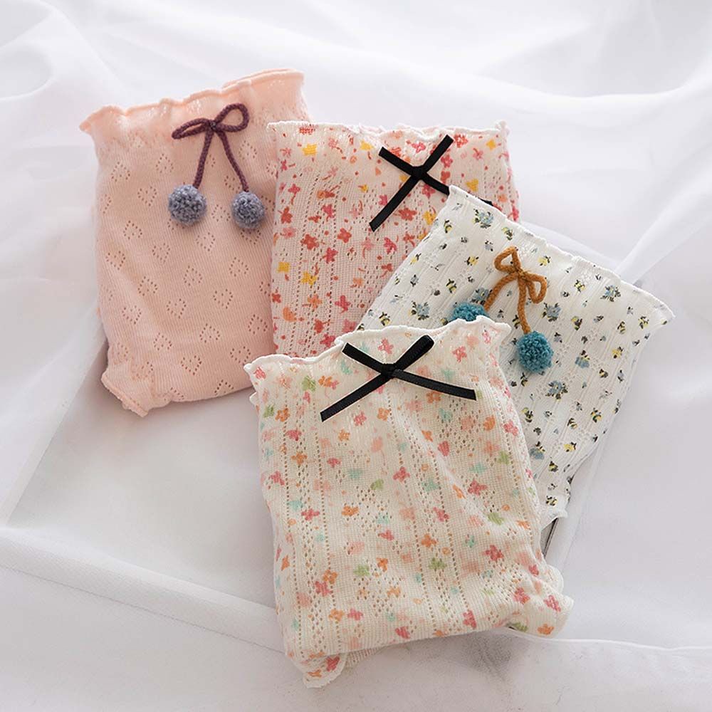 Quần lót cotton không đường may viền bèo phối lưới phong cách lolita ngọt ngào thời trang cho nữ