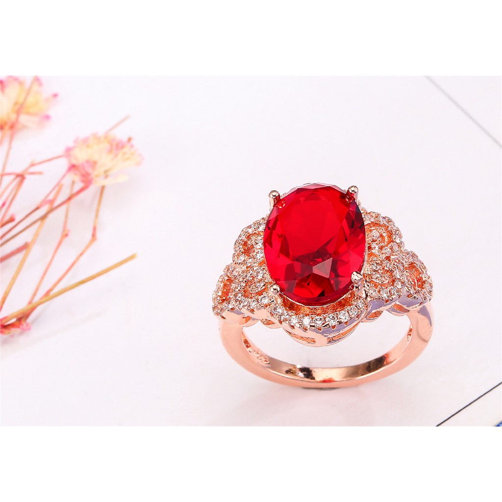 Nhẫn Đeo Tay Kim Loại Đính Đá Hồng Ngọc Sang Trọng Cho Nữ