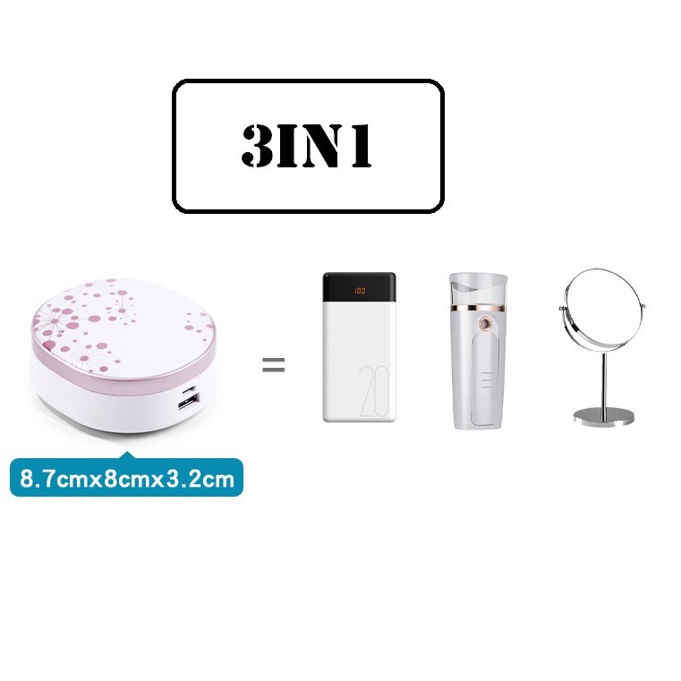 Máy phun sương nano mini tạo độ ẩm cầm tay đa năng 3in1 kết hợp gương mini trang điểm và sạc dự phòng MIRROR chính hãng