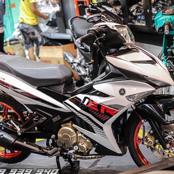 Tem trùm exciter 150 trắng sọc xám đỏ MX đỏ diasil , tem exciter150, team trùm ,decal xe ex150