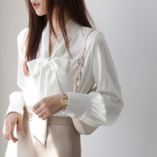 Áo sơ mi nữ trắng cổ nơ Bowtie Harriet