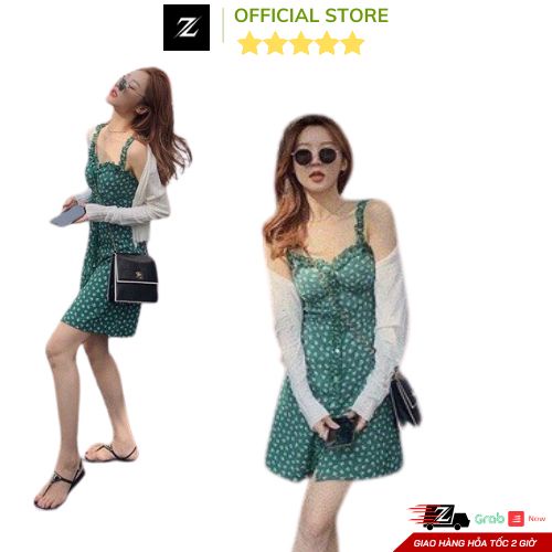 Váy chữ A bèo ngực dáng ngắn đi biển vải thô mềm ZCITY