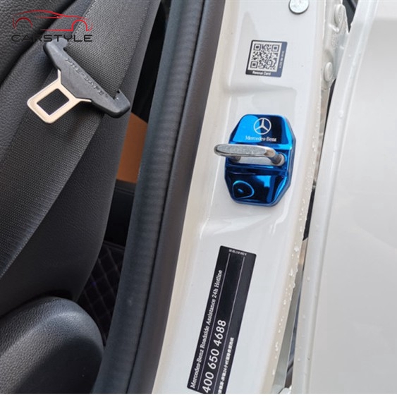 Set 4 nắp đậy ổ khóa cửa xe bằng thép không gỉ cho Mercedes-Benz Amg C E CLA GLA GLC GLE GLB A B S 200 260 300 W205