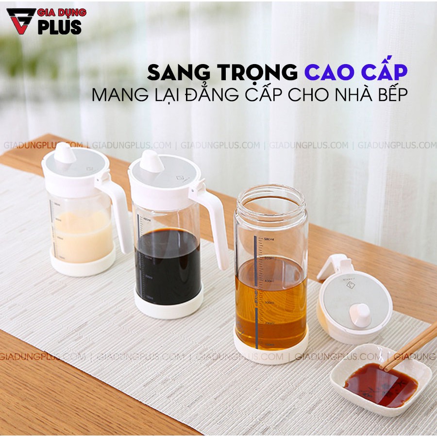 [Cao cấp] Bình đựng dầu ăn thuỷ tinh borosilicate, nắp inox 304 có tay cầm JIANXIA (380ml, 480ml &amp; 580ml)