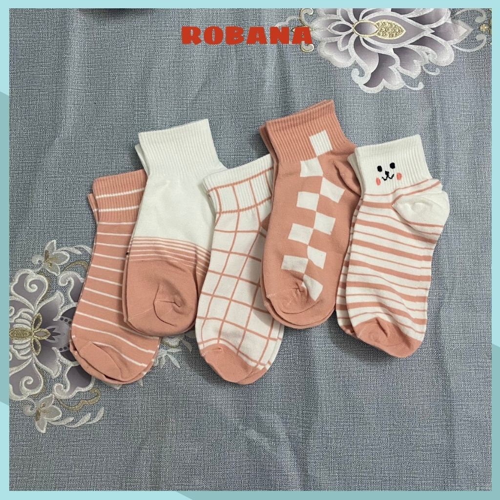 Tất nữ cổ ngắn hồng sọc ca rô dễ thương UNISEX phong cách Hàn Quốc TN07 - ROBANA Shop