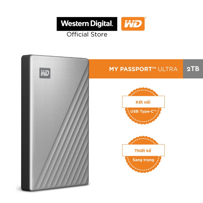 [Mã ELMALL10 giảm 10% đơn 500K] Ổ Cứng Di Động WD My Passport Ultra Silver -2TB ( 2.5" USB 3.0 )-