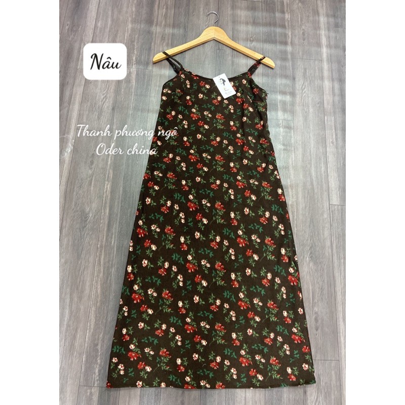 Váy 2 dây hoa nhí vintage dáng dài chất liệu nhung tăm / hàng có sẵn | BigBuy360 - bigbuy360.vn