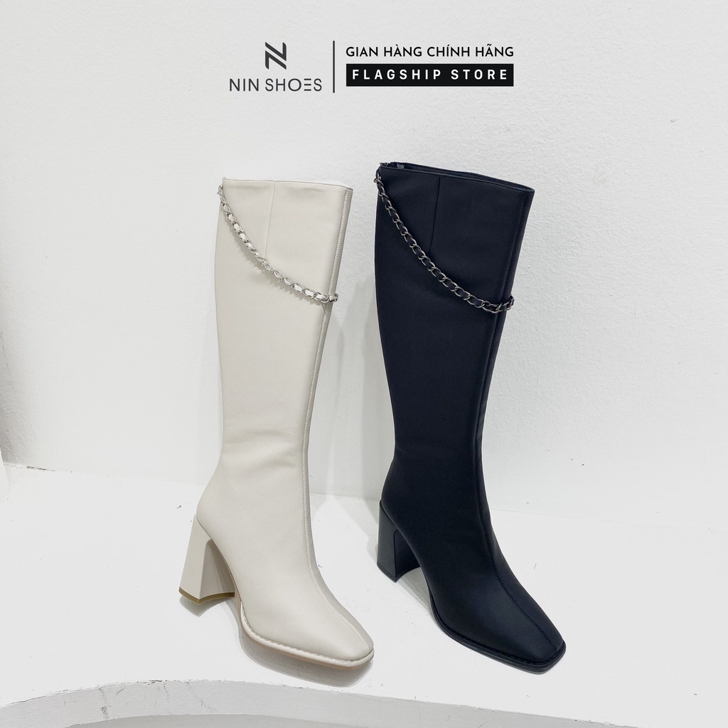Giày Boot đùi nữ 9p QCCC xích cổ kéo khóa sau da si Ninshoes | BigBuy360 - bigbuy360.vn