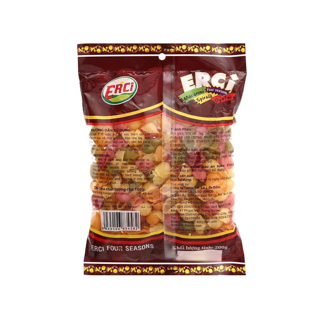 Nui rau củ hình sò lớn Bốn mùa Erci gói 200g