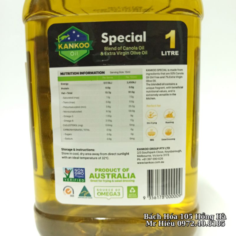 [T9/2023] Dầu ăn hạt cải Oliu Kankoo Úc 1 lít
