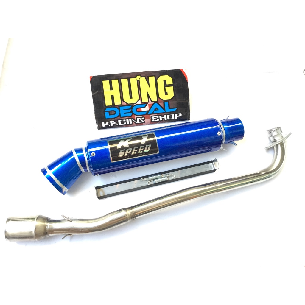 Pô k1 SUPPER XANH full cổ inox thẳng găn cho nhiều loại xe