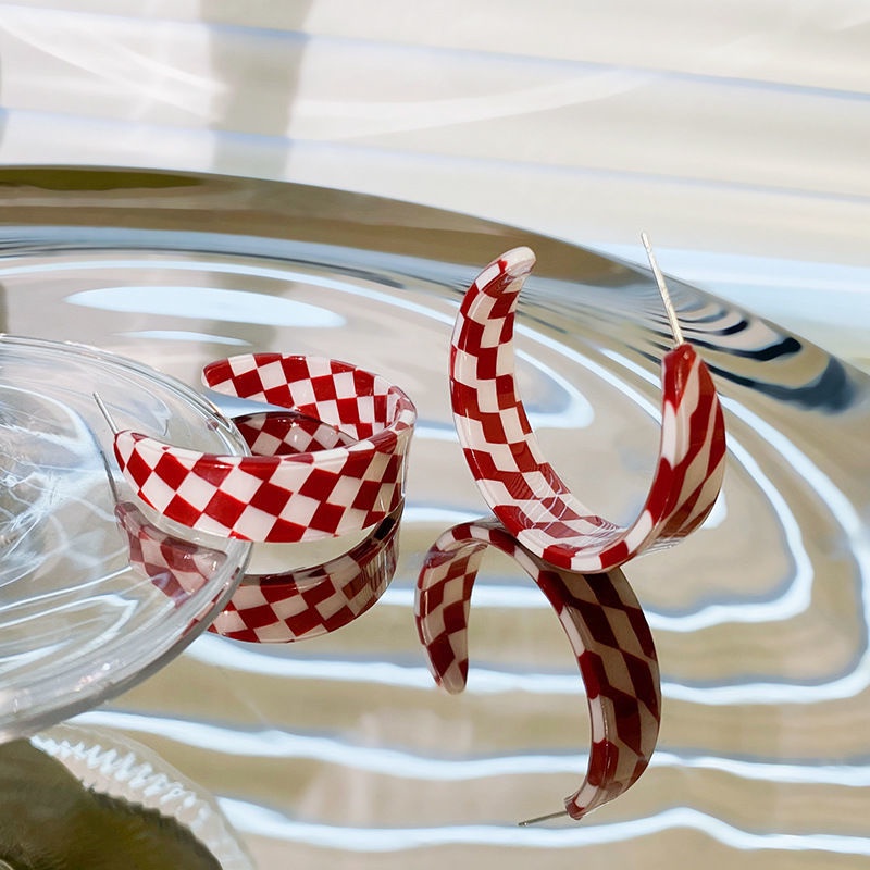 Hoa Tai Hình Chữ C Bằng Nhựa Acrylic Màu Trắng Đen Phong Cách Retro Mới