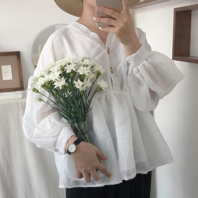 [Ảnh thật/Video] Áo Fancy babydoll tơ tay bồng/Áo bồng bềnh