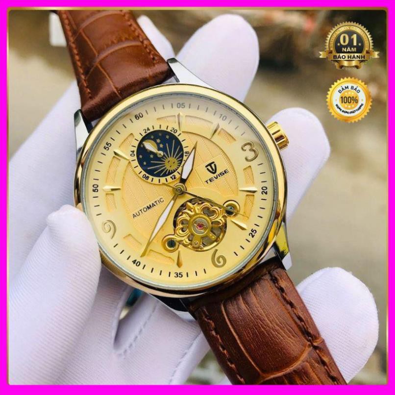 Đồng hồ nam automatic dây da bọc su cực bền hiệu tevise chính hãng (tặng kèm hộp) | BigBuy360 - bigbuy360.vn
