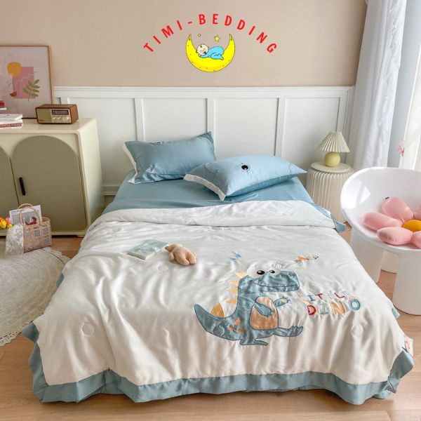 Bộ chăn ga gối tencel họa tiết nhiều màu sắc nhập khẩu cao cấp set 4 món chăn trần – Timibedding