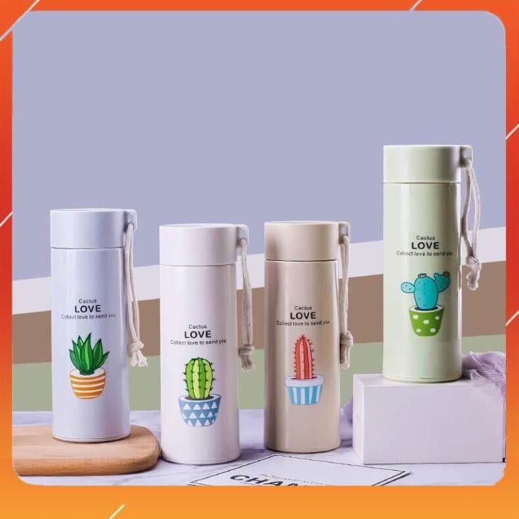 Bình đựng nước lõi thủy tinh họa tiết xương rồng dung tích 450ml. | BigBuy360 - bigbuy360.vn