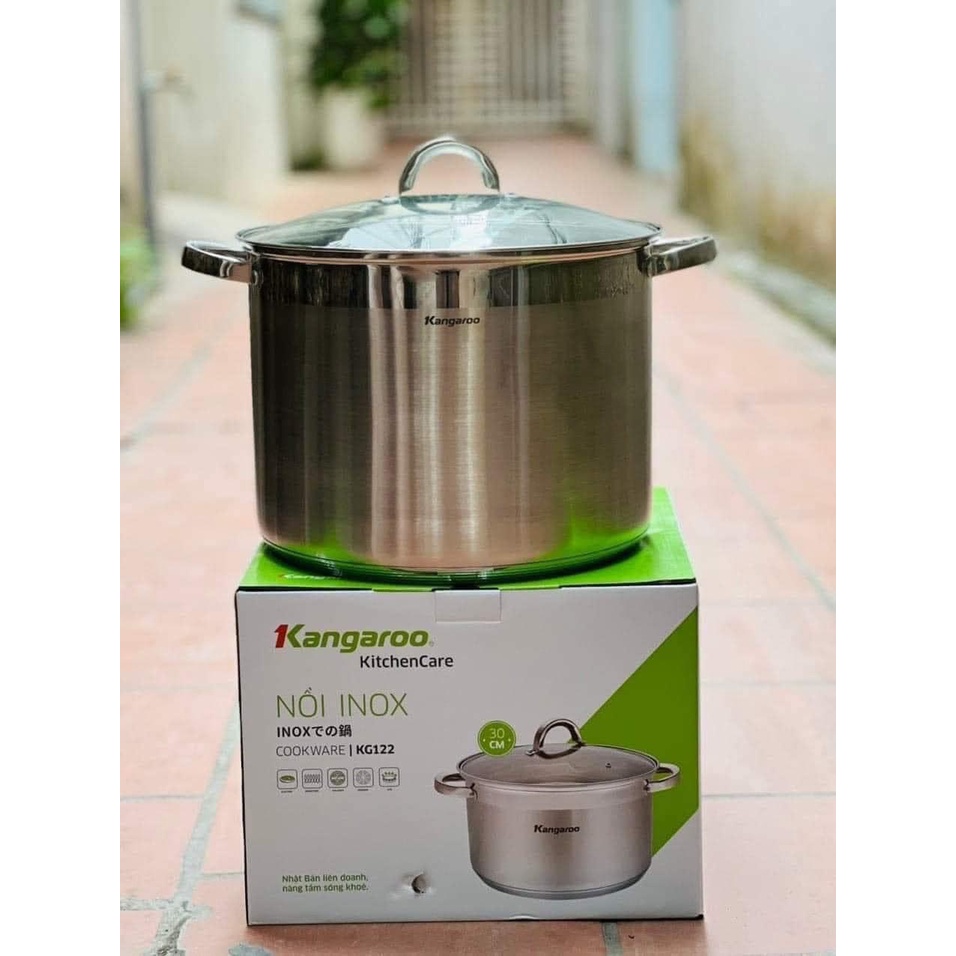 Nồi luộc gà Kangaroo KG122 Nồi inox cao cấp 30cm - 14L, 5 lớp quai inox đinh tán sáng bóng gắn chắc đun được bếp từ