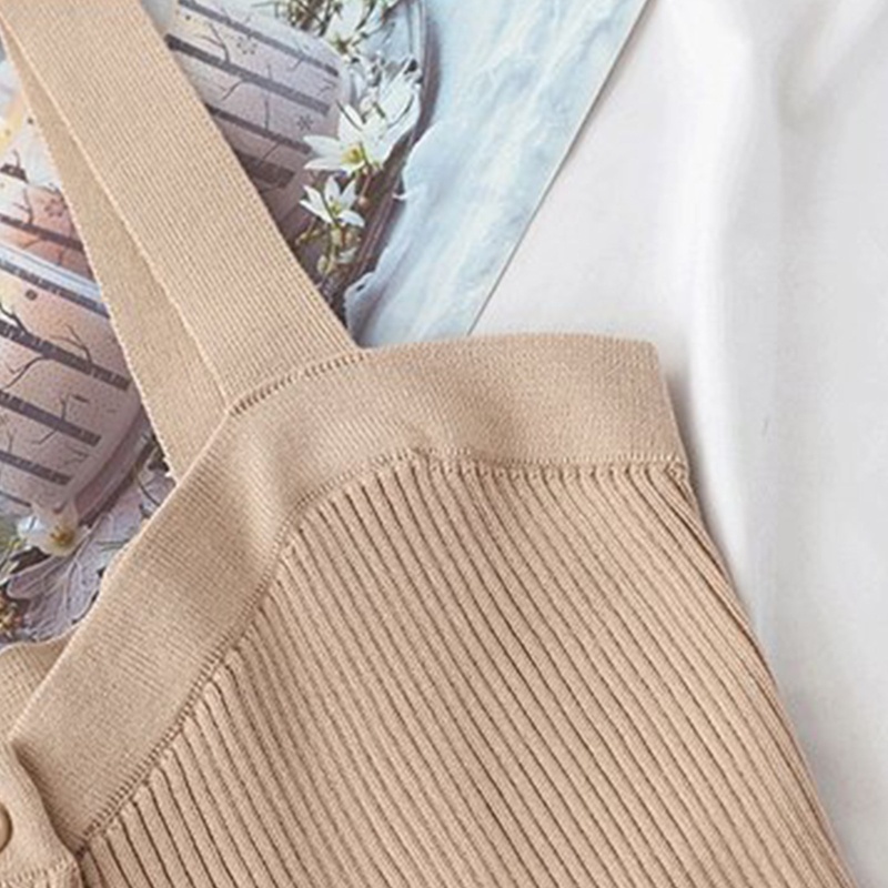 Đầm Mini Hai Dây Dệt Kim Ôm Dáng Màu Trơn Cài Nút Thời Trang Mùa Hè Xinh Xắn Cho Nữ