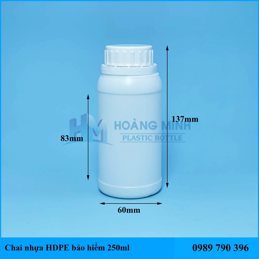 Chai Nhựa HDPE Trắng Nắp Vặn Bảo Hiểm 250ml Loại dày