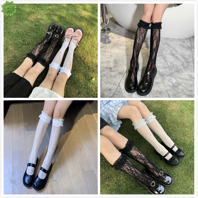 Tất Lưới Phong Cách Lolita Hoạ Tiết Độc Đáo Cá Tính 1 Đôi Vớ Lưới Phối Ren Màu Trắng / Đen Phong Cách Lolita Thời Trang Mùa Hè