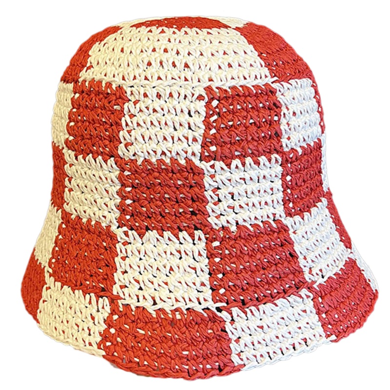 Mũ Bucket Đan Cói Vành Rộng Họa Tiết Bàn Cờ Vua Thời Trang Xuân Hè Cho Nam Và Nữ