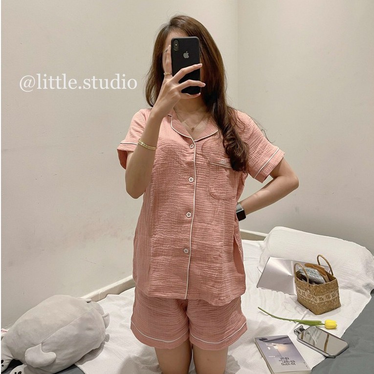 Bộ đồ ngủ Pyjama họa tiết siêu dễ thương vải muslin Hàn Quốc mùa hè