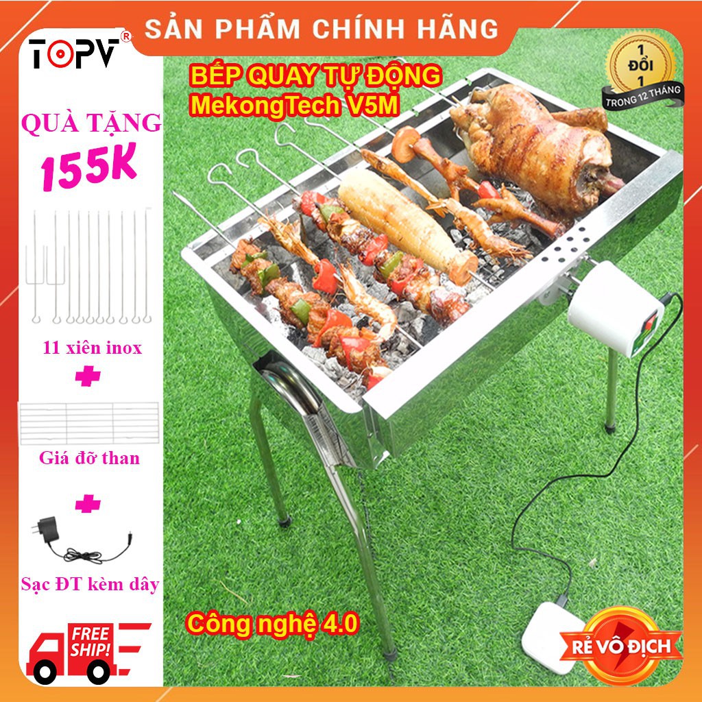 Bếp nướng than hoa TopV V5M, quay tự động, cỡ lớn, lò quay vịt, lò nướng than, lò nướng, siêu đa năng, an toàn sức khỏe