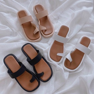 Dép xuồng đế 3cm xỏ ngón đế nâu - quai màu