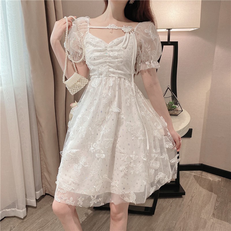 🌸Hàng Quảng Châu🌸Váy Công Chúa Thêu Bướm Tay Ren Nhẹ Nhàng Nữ Tính🌸 Váy Thiết Kế