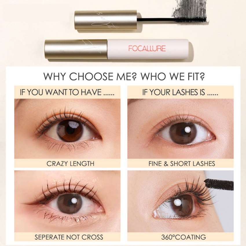 Mascara FOCALLURE Chống Thấm Nước Không Nhòe Chuốt Dài Mi Dày 3mm