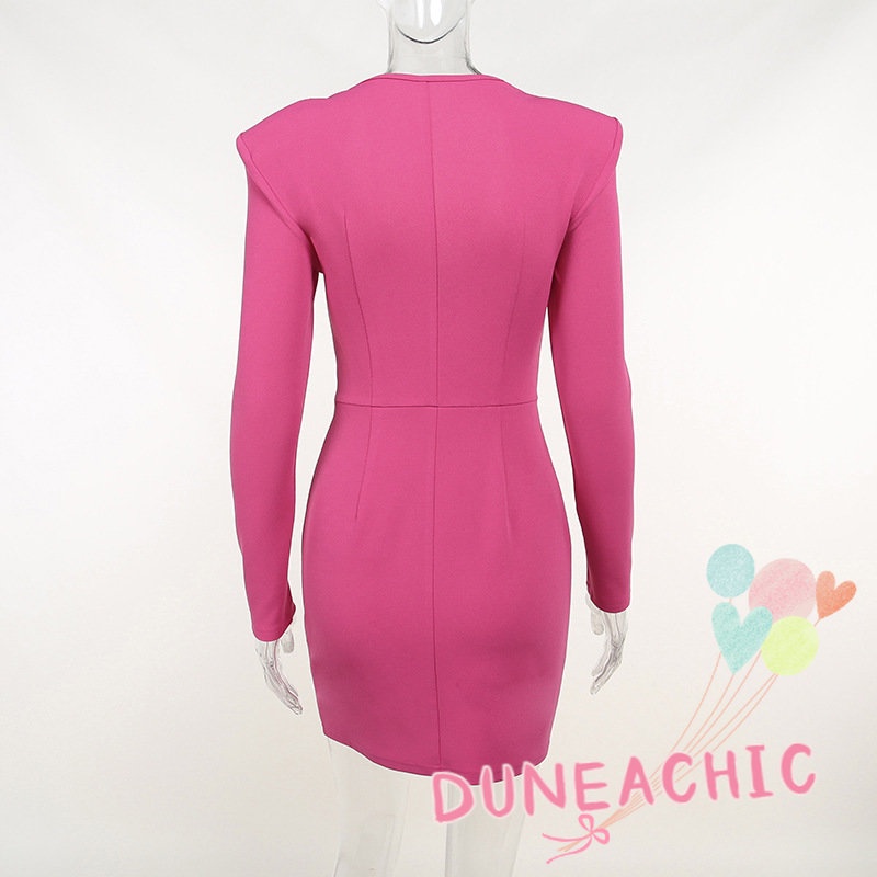 DUNEA Đầm tay dài màu trơn ôm dáng thời trang cho nữ